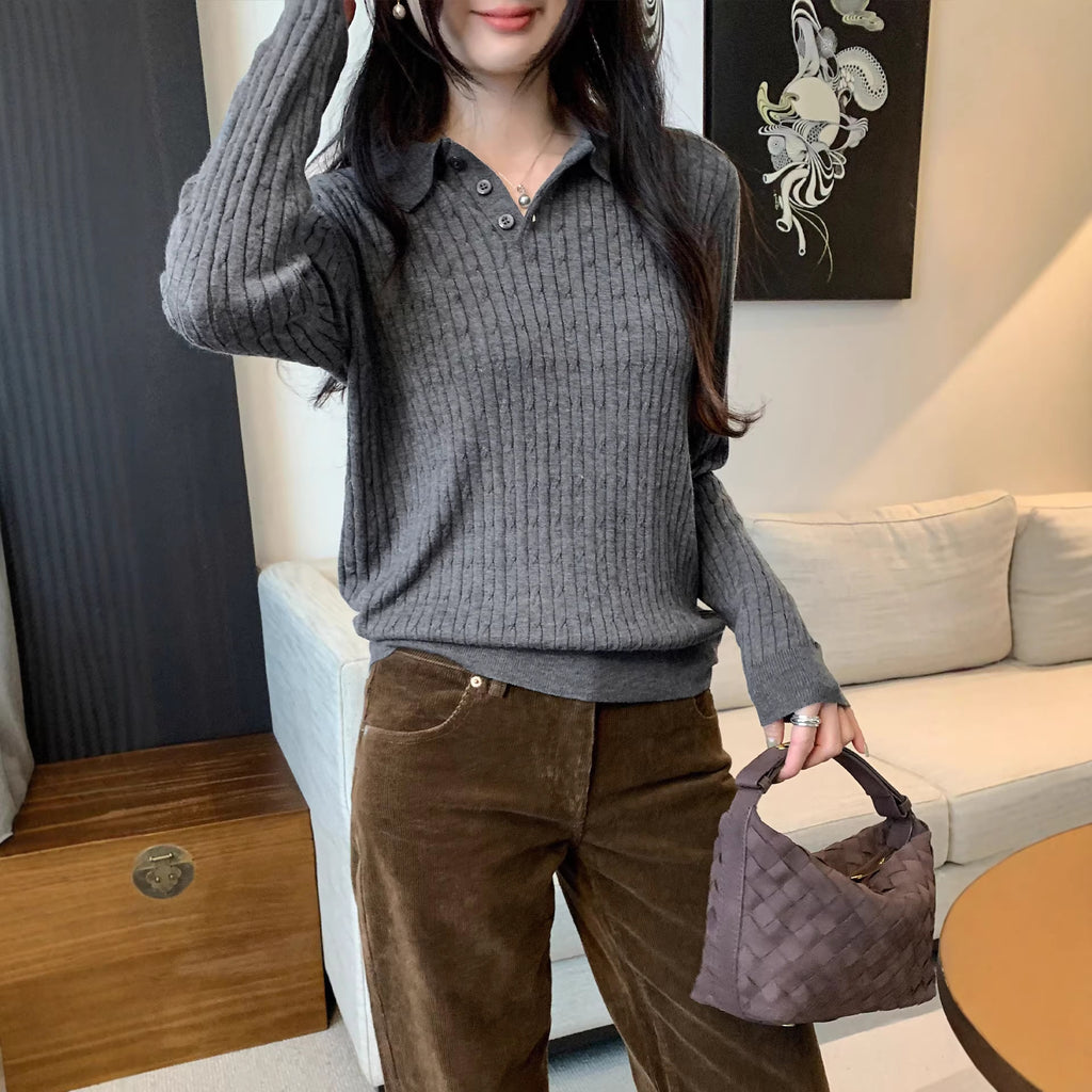 High-Neck Knit Sweater for Women, Slim Fit, Long Sleeve